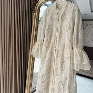 ALUNA DRESS SPECIAL BUTTER CREAM Dress Outer Brukat Chantily Baju Kondangan Terbaru Fashion Muslim Motif Wanita Basic