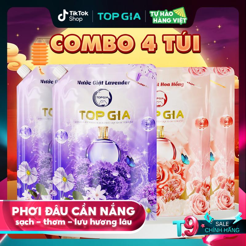 [MUA 2 TẶNG 2] Combo 2 Túi Nước giặt xả TopGia hương Lavender Tặng 2 Túi  Nước Giặt Hương hoa hồng 1L -  Nước giặt xả quần áo làm sạch, ngừa khuẩn, làm mềm vải và lưu hương dài lâu. nth [SẢN XUẤT TẠI VIỆT NAM]