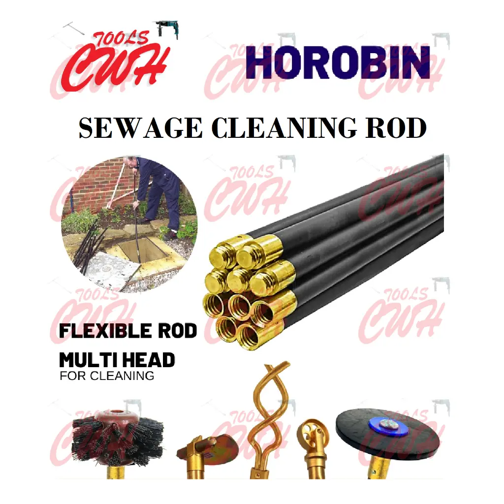 Clogged Cleaner Rod HOROBIN SEWAGE CLEANING ROD DRAIN PLUNGER CLEANER REMOVE CLOG REMOVER ...