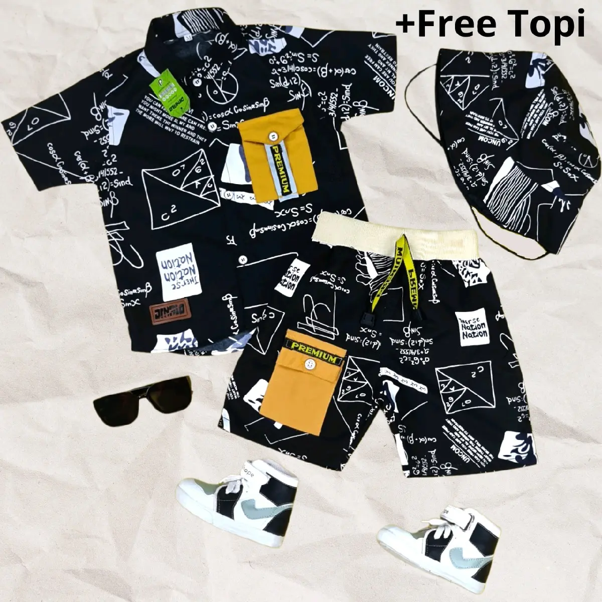Setelan Pakaian Anak Laki laki Free Topi: Setelan Kemeja Surfing distro dan Celana Pendek Usia 1-5 Tahun By Halogan Kids