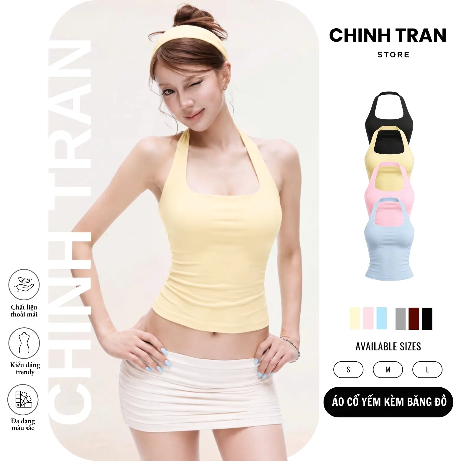 [TẶNG BĂNG ĐÔ] Áo Cổ Yếm Ôm Body Quyến Rũ Năng Động Nhiều Màu VẢI MỎNG