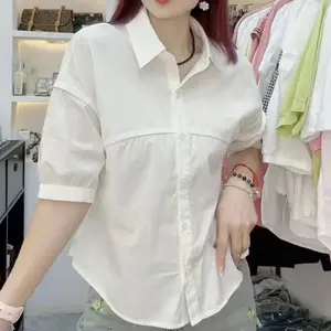 LGNIS  Kemeja katun lengan pendek wanita musim panas baru / kemeja musim panas lengan pendek kasual versi Korea / atasan wanita longgar