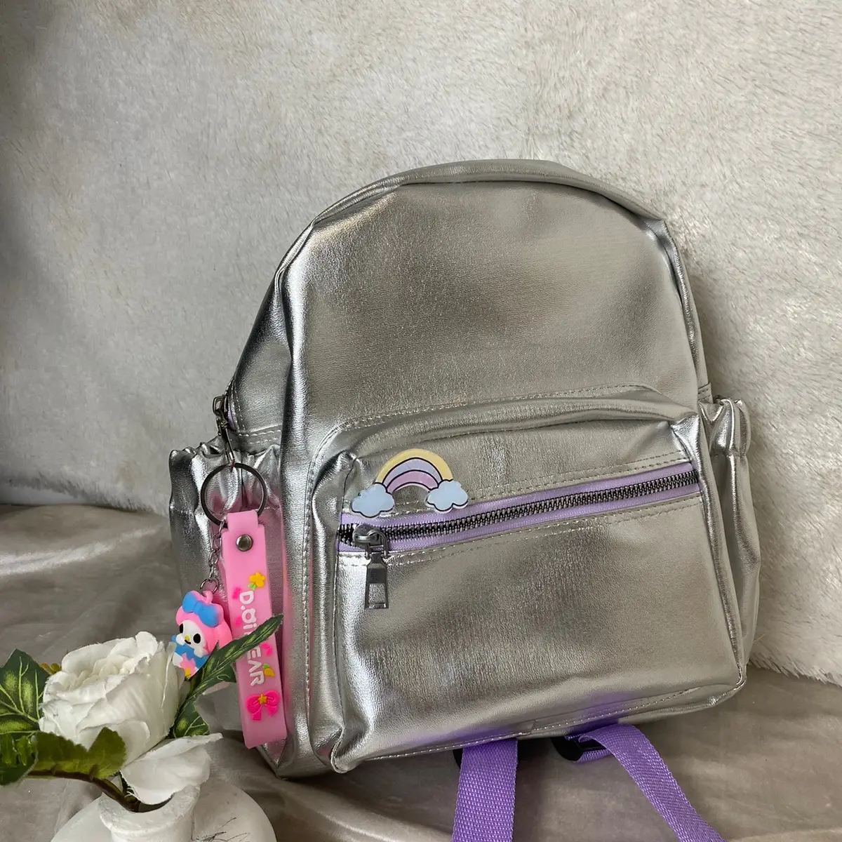 Tas Ransel ZAYLIN | Tas Gendong | Tas Ransel Wanita | Tas Ransel Wanita Silver Muat LKS | Muat Buku Paket | Tas Silver Kulit Backpack
