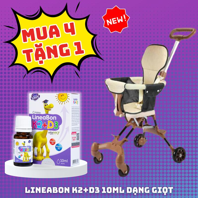 [Tặng xe đẩy GG đảo chiều] Combo 4 Lọ LineaBon vitamin D3 K2 10ml - Vitamin tăng chiều cao cho bé chính hãng
