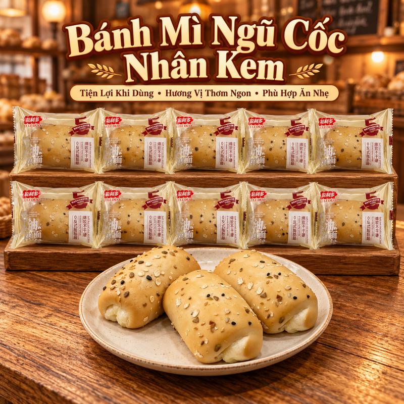 10 CÁI BÁNH MÌ NGŨ CỐC NHÂN KEM LILIDUO – ĐÓNG GÓI RIÊNG, TIỆN ĂN SÁNG VÀ ĂN NHẸ