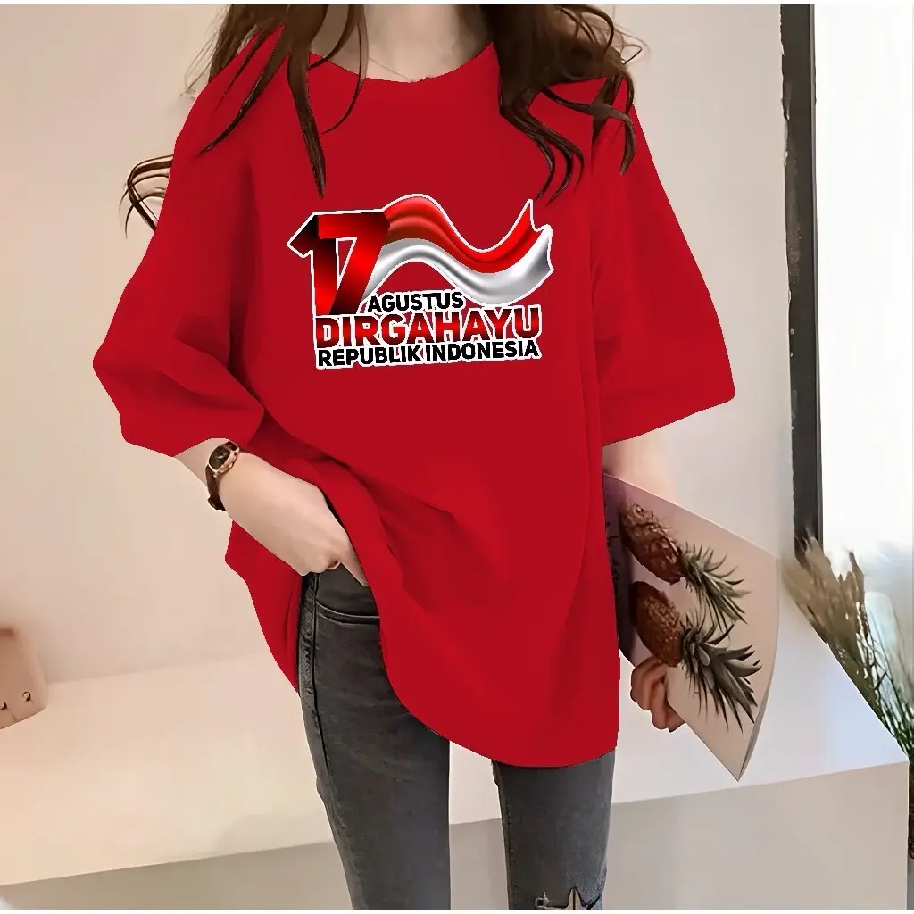 Kaos Oversize 17 Agustus 1945 / Baju Distro Kemerdekaan Indonesia / Kaos 17 Agustus 1945 / Baju Oversize Keren / Baju Kemerdekaan Indonesia Motif Unik Wanita