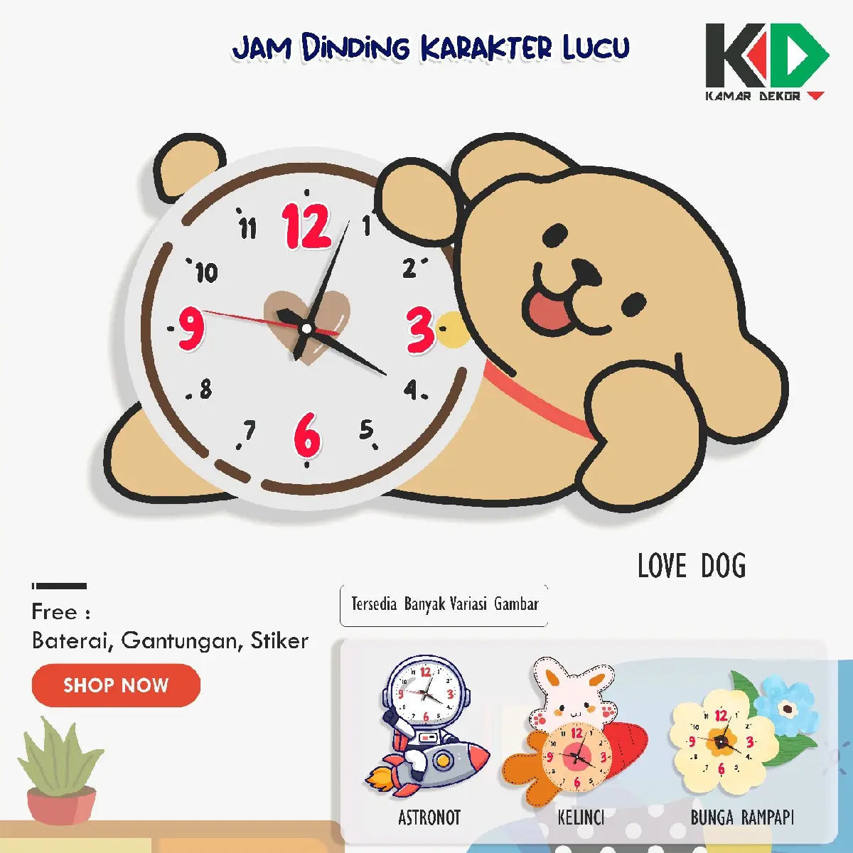 Jam Dinding Aesthetic Lucu Hiasan Pajangan Dekorasi Kamar Anak SNI Motif Batik