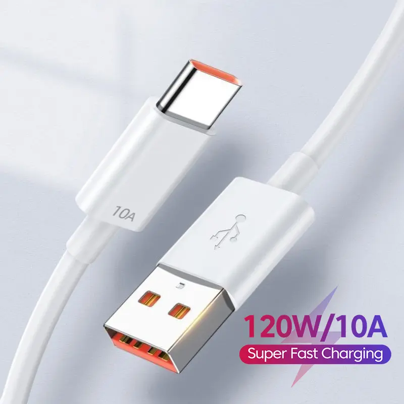 Cáp sạc siêu nhanh Type C, 10A, Truyền dữ liệu nhanh, Tương thích với điện thoại di động Huawei Mate 40 và 50, Sạc dữ liệu USB-C 120W, Thích hợp cho Xiaomi và Samsung Bộ Sạc Nhanh Sạc Điện Thoại