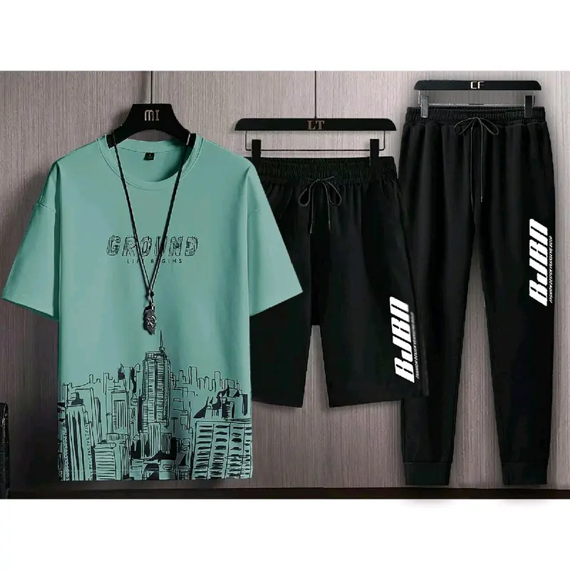 Bisa Cod/kaos distro cowok/Setelan 3 In Begins - Setelan Atasan Kaos Pria/1 set outfit cowok Celana Panjang 5