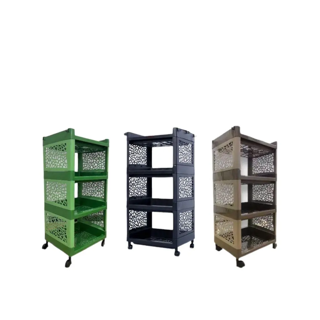 Rak Susun  Hitam Serbaguna 4 Tingkat Dengan Roda | Rak Kamar Mandi Bahan Plastik Portable | Trolley Penyimpanan