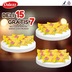 Bolu Gulung Mini Super Lembut, Manis & Creamy - Dalezz Swiss Roll Rasa Susu ，Cheese，Chocolate, Strawberry 18g*22pcs
