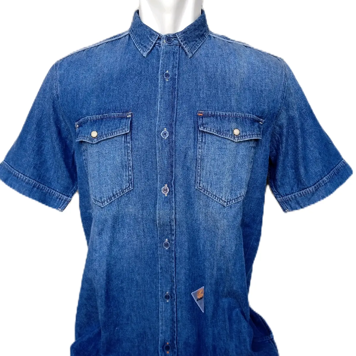 Kemeja EMBA Lengan pendek Jeans Denin Pria dewasa Denim Formal Nyaman Santai