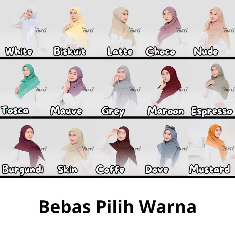 [EXCLUSIVE RUBEN ONSU] RUMI HIJAB - PAKET USAHA ISI 5 PCS PLAIN SQUARE Premium Series With Fragrance Wangi Hijab Polly Cotton Kerudung Persegi Jilbab Segiempat Bella Segi Empat Seragam Sekolah Polycotton Katun Pouch Santai Muslim Basic 3