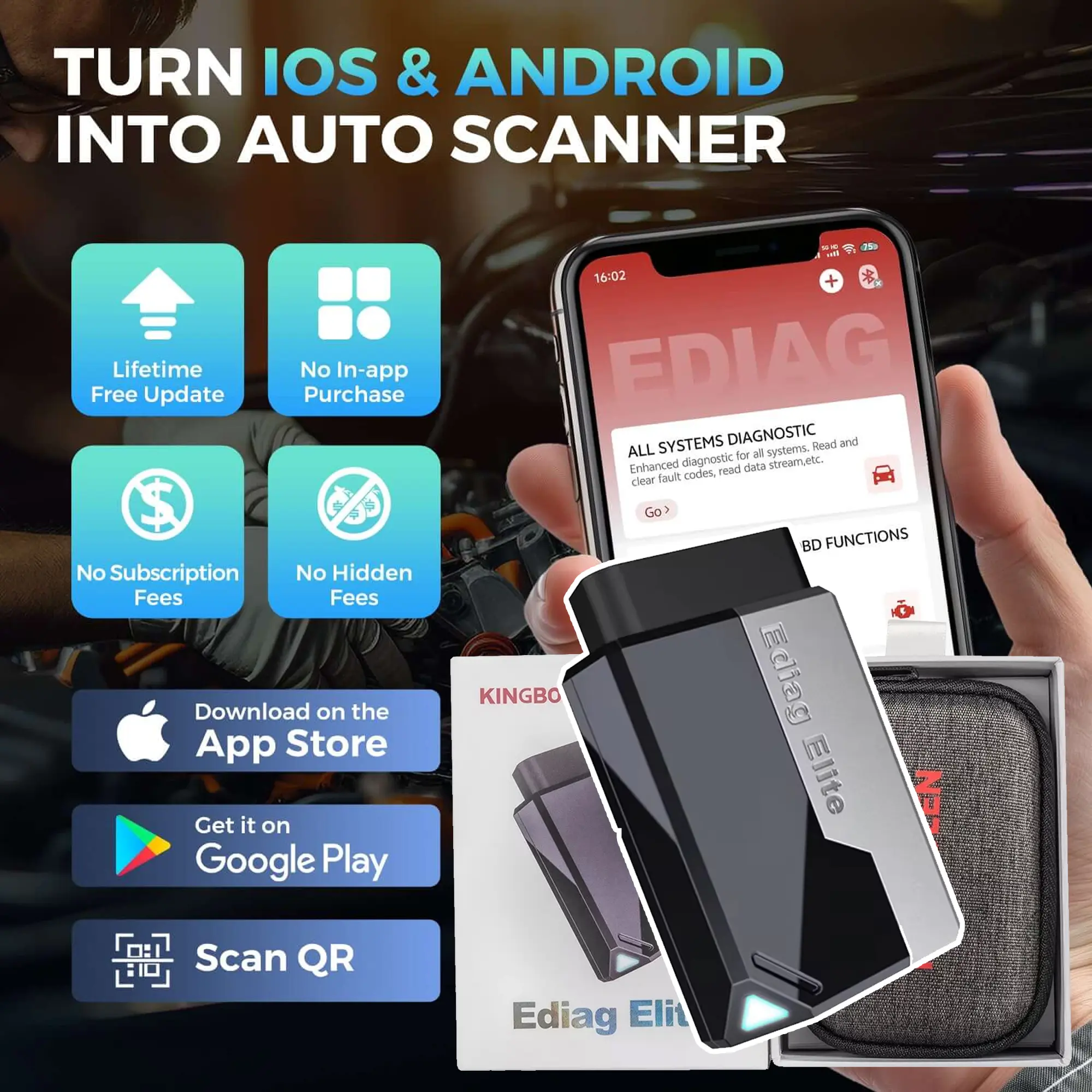 SCANNER KINGBOLEN EDIAG ELITE Free Update CANFD&FCA All System Diagnostic Tool Bidirectional Test OBD2 Scanner