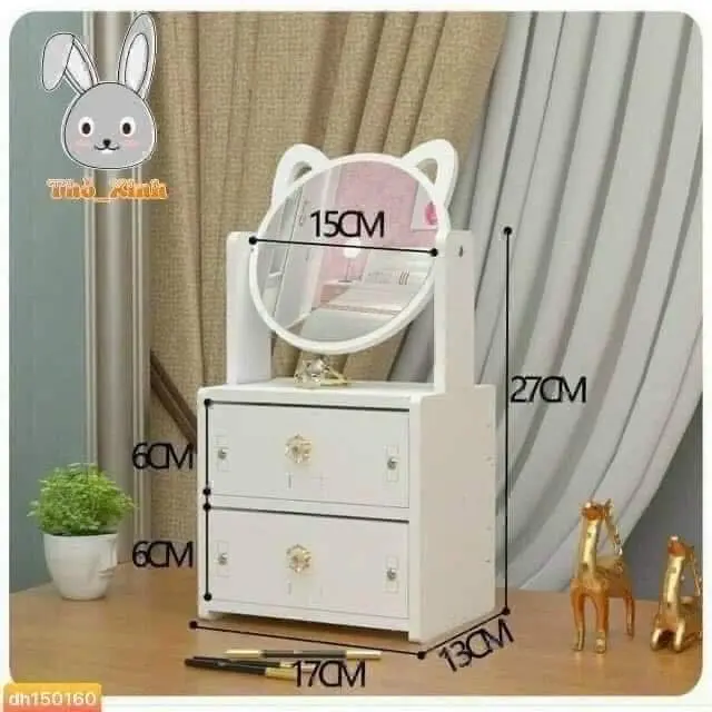 Kệ đựnġ Mỹ Phẩm Mini Gương Tai Mèo, Hộp Mỹ Phẩm Thiết Kế Tiện Lợi - Skincare, Nữ