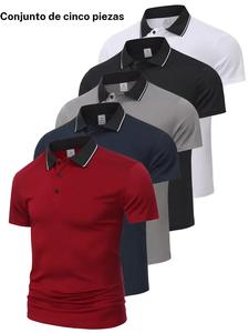 Paquete de 5 camisas polo tácticas militares para hombre de manga corta, con ribete en bloques de color, ropa de golf, diseño cómodo y a la moda, opción casual perfecta para todas las ocasiones