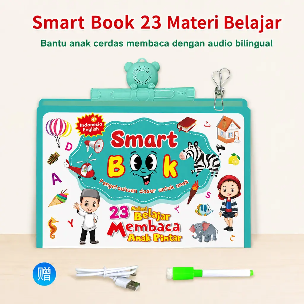 Smart book dengan 23 materi pembelajaran membaca untuk tumbuh kembang anak pintar mainan edukasi unggul berbahasa bilingual indonesia dan inggris cocok untuk belajar harian balita