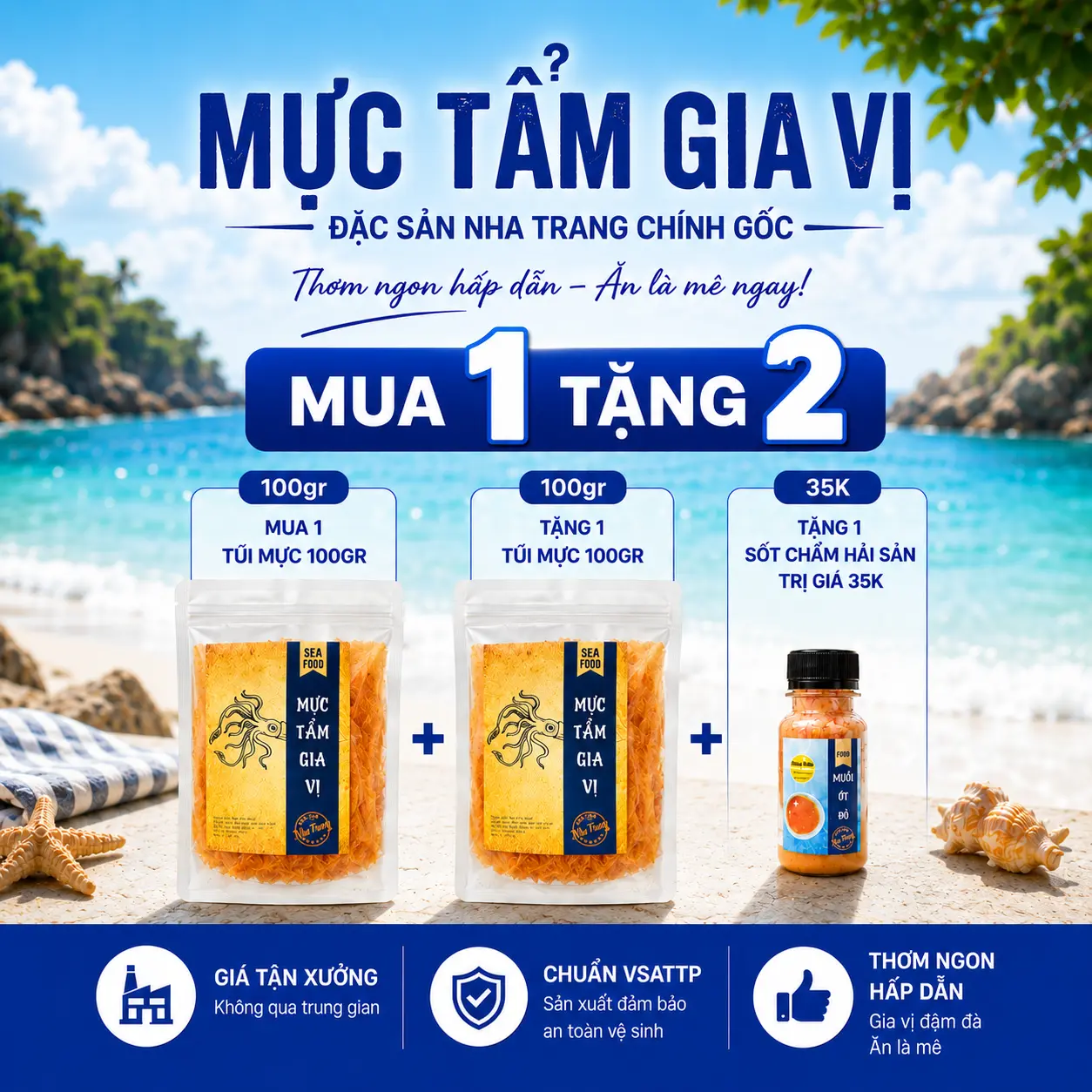 MUA 1 TẶNG 2-TÚI ZIP-Combo 2 Túi Mực Cán Tẩm Gia Vị 100Gr Tặng Muối Ớt Đỏ