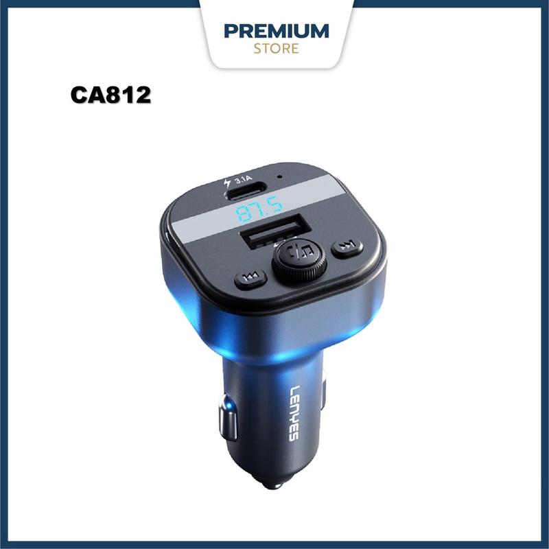 LENYES Car Charger FM Transmitter CA812 Bluetooth 5.3 Modulator Adaptor Mobil Dual Port USB + Type C With Mic 0