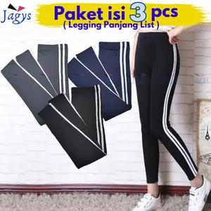 3PCS Legging Panjang List - Legging panjang list wanita bahan Spandex Celana Dalaman