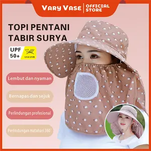 Vary Vase Topi Anti Debu dan Sinar Matahari/ Topi Petani/ Topi Visor Lipat Wanita Pelindung Sinar Matahari Dengan Penutup Wajah Topi Bersepeda Topi Selendang Tahan Angin Outdoor