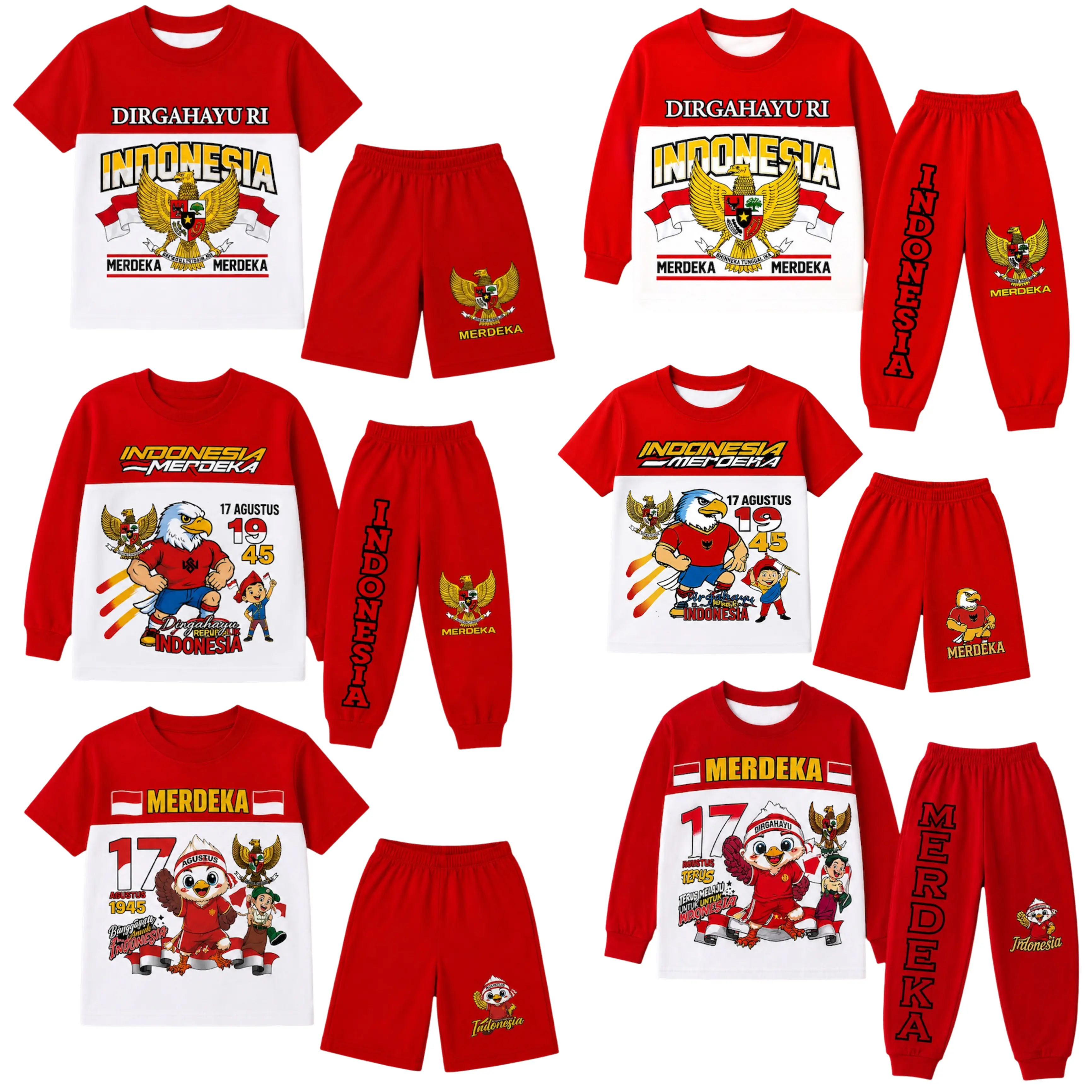 Baju Setelan Garuda Merah Putih Anak 17 Agustus INDONESIA Ukuran 1-10 Tahun Panjang & Pendek