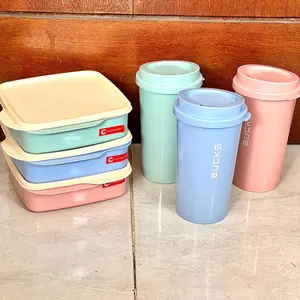 Set Lunchbox Tanpa Sekat+Tumbler 600ml Warna Korean Soft /Kotak Bekal makan+Gelas Estetik BPAFREE PP5 CLIO KYOTO+BUCKS