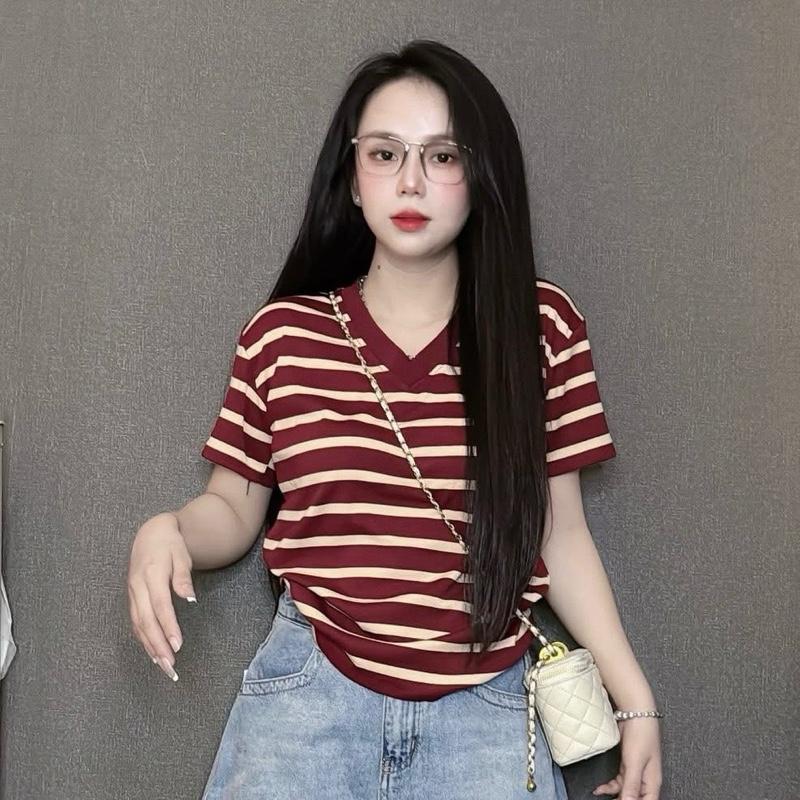 | A318| - áo thun nữ babytee from ôm vừa [ Cổ tim sọc Trơn] borrip, co giãn,  Cổ Tròn Women Top Nhun aothun  thaibd ao  thun  nu áo  phông  nữ