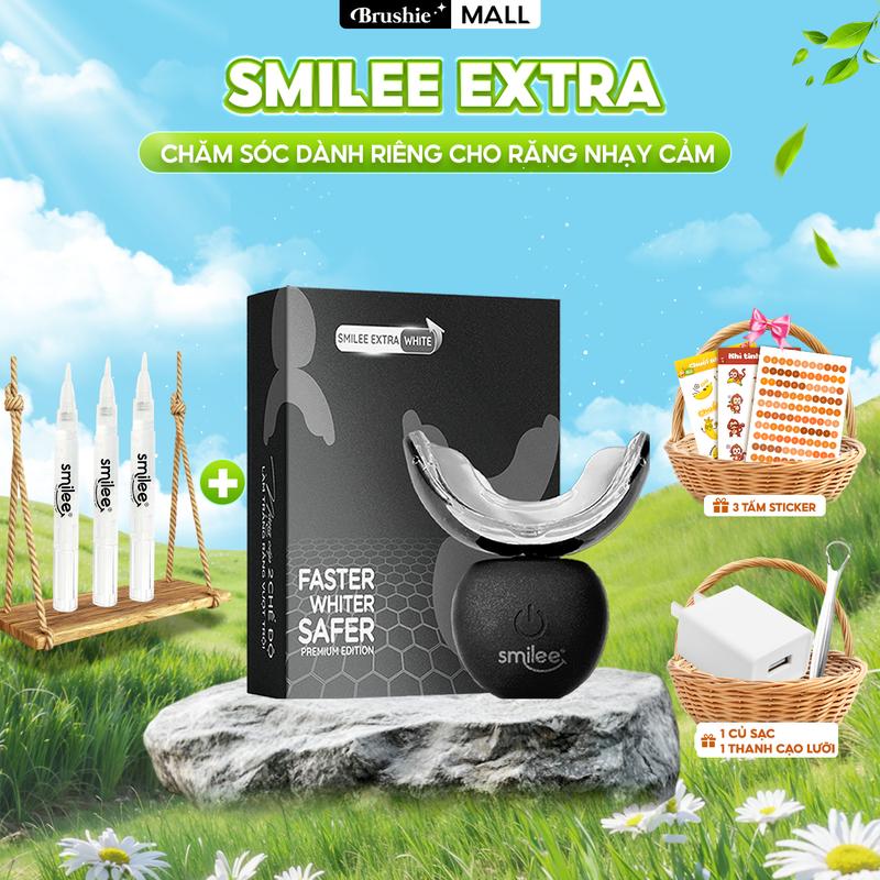 OFFICIAL Combo Kit hỗ trợ làm trắng răng Smilee Extra + 3 Ống Gel - Hai cơ chế an toàn tiện lợi BẢO HÀNH 12 THÁNG - Tặng 3 tấm stickers + 1 củ sạc + 1 thanh cạo lưỡi