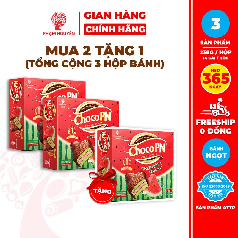   MUA 2 TẶNG 1  Tổng cộng 3 Hộp Bánh phủ Socola Choco PN Dưa Hấu 238g | Bánh ăn vặt Socola | Đồ ăn vặt | Snack Thức Ăn | Food Sô Cô La | Chocolate 