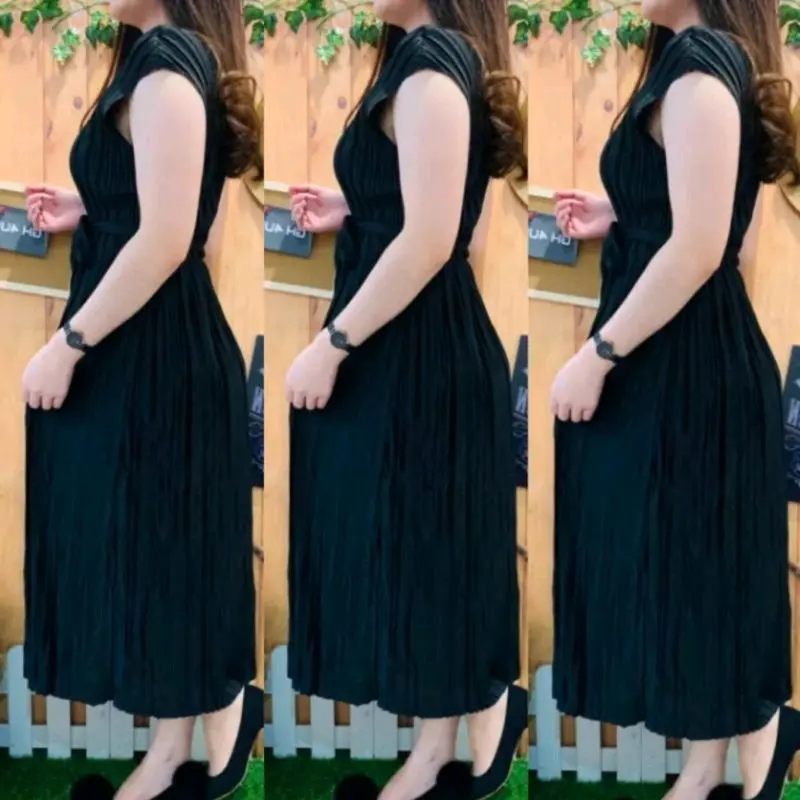 DRESS DASTER GAUN MLM PILSKET WANITA MIDI PENDEK LENGAN PENDEK BUSUI RESLETING DEPAN TALI SAMPING ELGEAN NYAMAN SANATAI 1