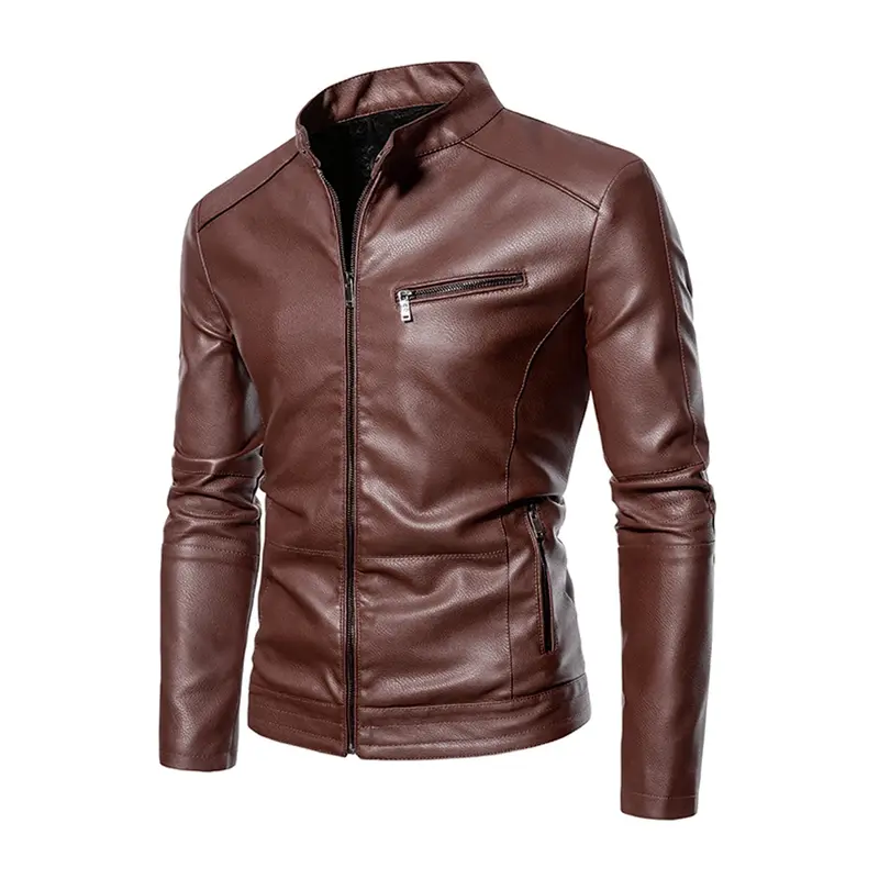QnX - Jaket Kulit Kuza Motorcycle Biker Slim Fit Outerwear Men Solid Stand Collar Leather Jackets 1