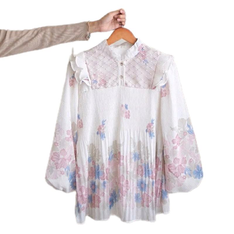 Meijiwang Top atasan Kemeja blouse wanita plisket motif ceruty korean style by meijiwang / Atasan Ceruty Motif Wanita Terbaru / Blouse Ceruty Plisket Panjang Dewasa etnik Busui 1