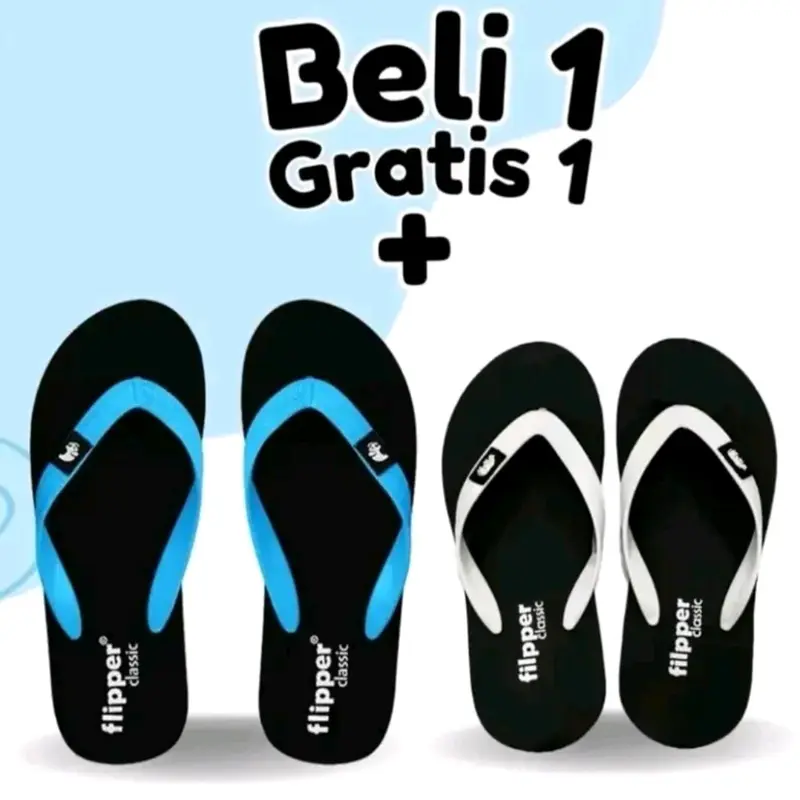 Beli 1 Gratis 1 Sandal Jepit Filpper Fipper Flipper Pria Dan Wanita Kasual Karet Sendal Hitam 4