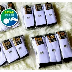 Paket 12 Pasang, Kaos Kaki Anak Sekolah Panjang Polos Putih Bawah Hitam SD SMP SMA Bahan Spandek Polyster