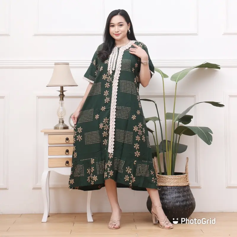 Daster rayon jumbo LD 125 Pb 115 Motif BUSUI lengan pendek tali samping motif bunga kekinian terbaru 3