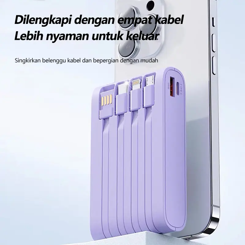 【COD】NETPACLIFE Powerbank 10000 mAh Fast Charging Murah Mini Macaron Cute Camera Design LED with Kabel Data Type C Micro USB Lightning 3