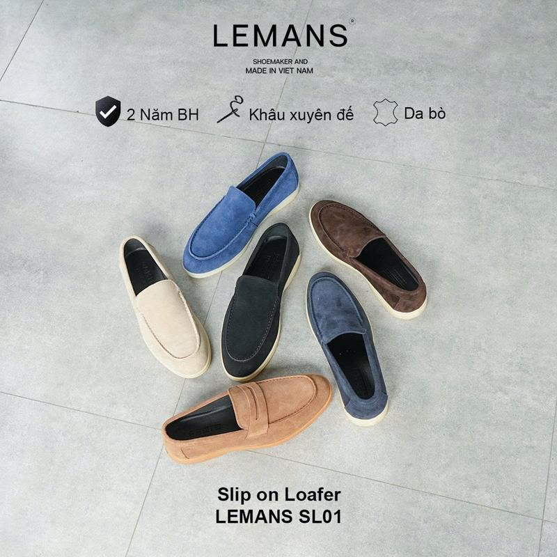 Giày nam công sở Slip on Loafer Lemans - SL01 da bò lộn, đế êm chân, giày công sở trẻ trung, bảo hành 24 tháng