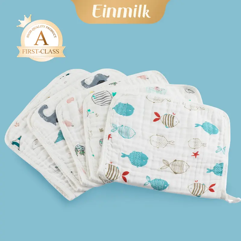 [Einmilk Cotton Towel]Baby Cotton Towel 6 Layers High Absorbency Quick Dry Ultra Soft 30x30cm & 30x50cm Assorted Pattern