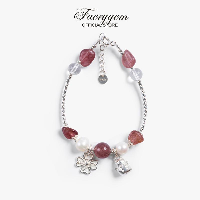  Vòng đá phong thuỷ thiết kế FaeryGem Strawberry Quartz năng lượng mix charm bạc S925 vòng phong thủy 