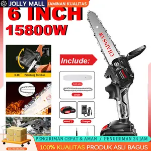 [Dengan Baterai] Gergaji Rantai Listrik 6 Inci Portabel  Gergaji Listrik Lithium Dapat Diisi Ulang  Gergaji Mesin Taman Luar Ruangan Rumah Tangga  Pelat Rantai Bensin Chainsaw Mini
