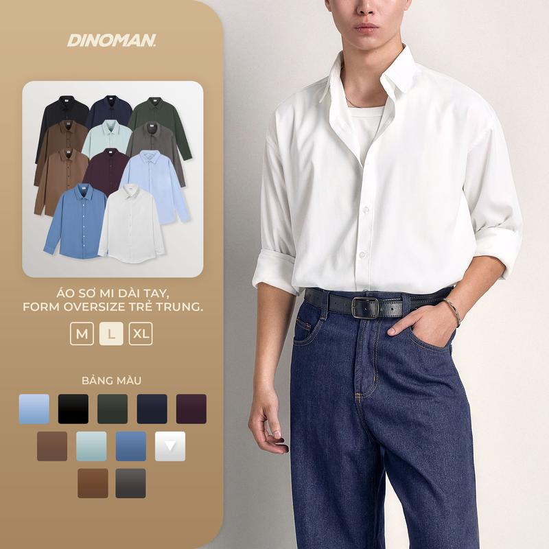 Áo Sơ Mi Dài Tay DINOMAN Form Oversize Chất Liệu Mềm Mát Thấm Hút Tốt Phong Cách Hàn Quốc Thanh Lịch - SM011