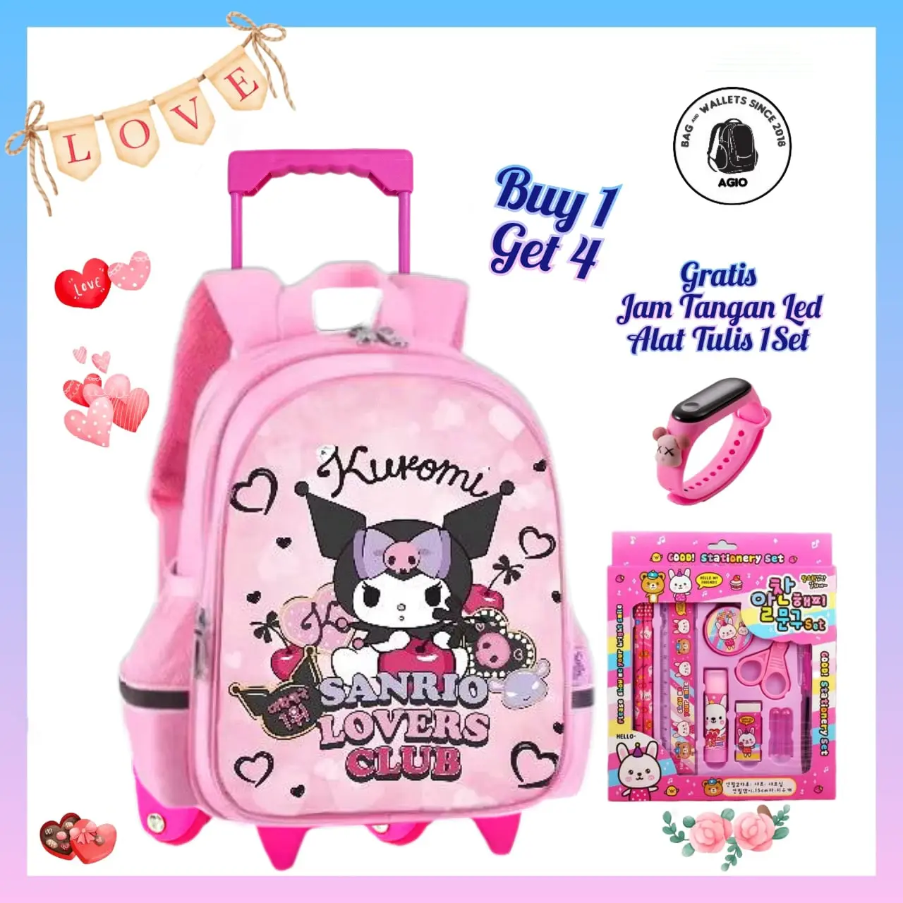 Tas Ransel Anak Perempuan Terbaru Tas Sekolah Anak TK Dan Paud Motif Krmi Gratis Jam Tangan Dan Alat Tulis 1Set Bisa Bayar COD