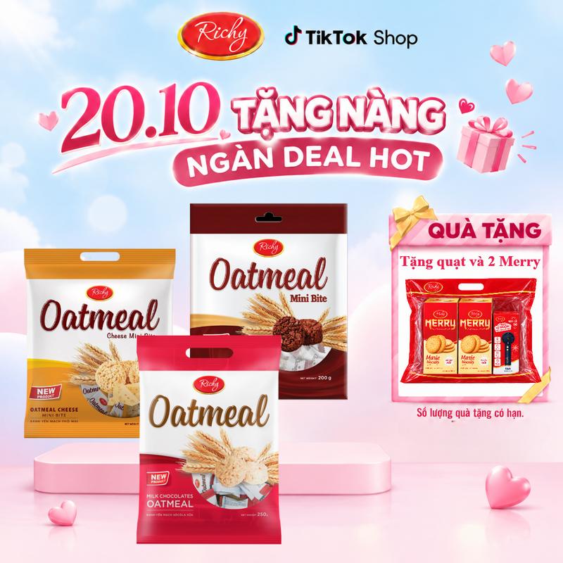 Combo Bánh Yến Mạch Oatmeal Snack Ăn Vặt 3 Túi 2 Vị Lựa Chọn: Vị Sữa 250g, Vị Phô Mai 220g, Vị Socola 200gr Ngon - Ngọt Dịu- Bổ dưỡng