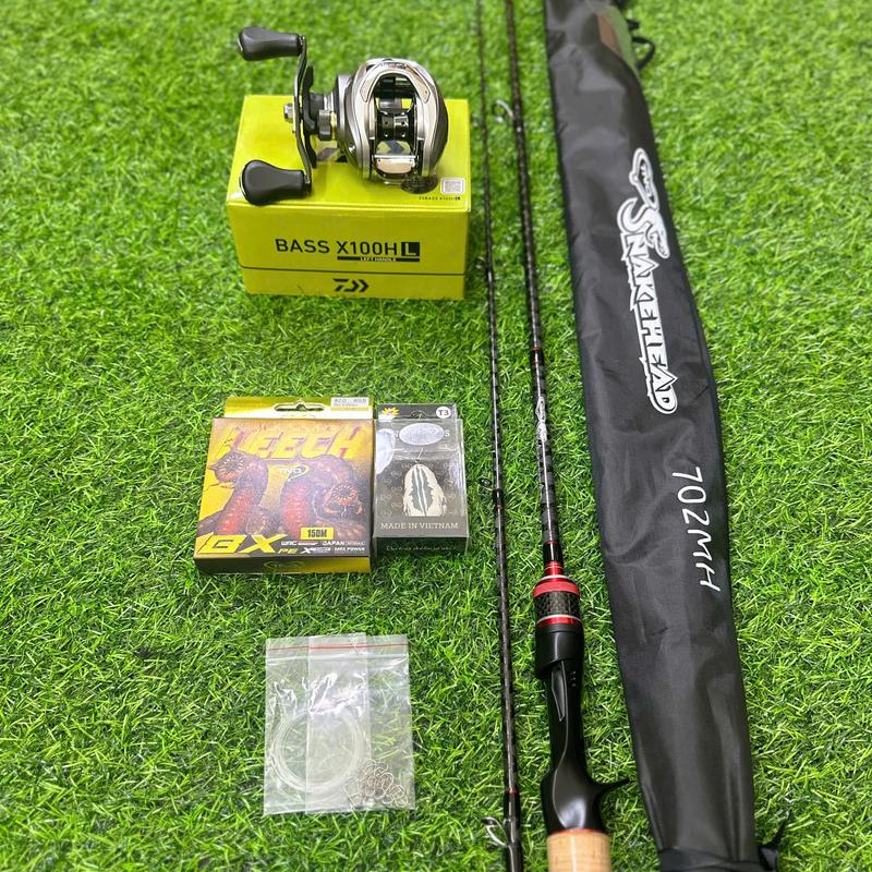 Tặng Dù+Nhái TNQ+Khóa leader Combo Ngang BASS X100 - Cần TNQ Phôi xoắn X chiu tải cao combo cần máy ngang,câu lure cần câu lure máy câu ngang