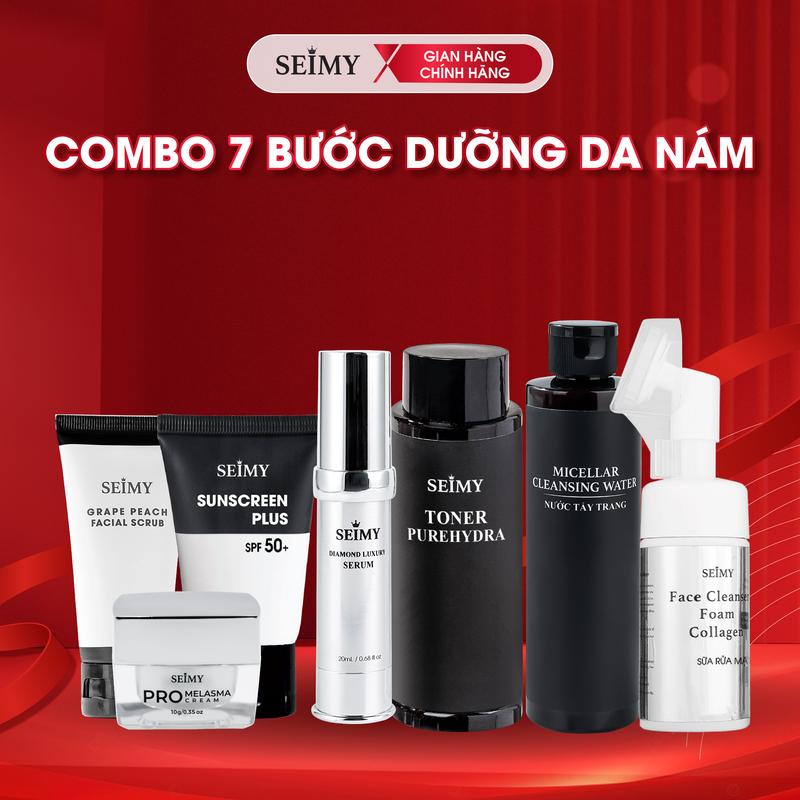  Combo Chăm Sóc Da Nám Seimy 7 Bước Nước Tẩy Trang Sữa Rửa Mặt Tẩy Tế Bào Da Chết Mặt Nước Hoa Hồng Serum Dưỡng Kem Nám Kem Chống Nắng 
