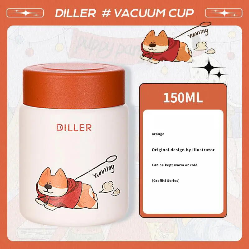 Cốc cách nhiệt mini FEDO Girls Cốc nước hoạt hình dành cho chó Cốc ăn sáng di động bằng thép không gỉ 316 150ml chống rơi, duy trì nhiệt độ Thích hợp để mang theo khi đi du lịch ngoài trời, năm kiểu dáng, chó khác nhau, quà tặng cặp đôi 6