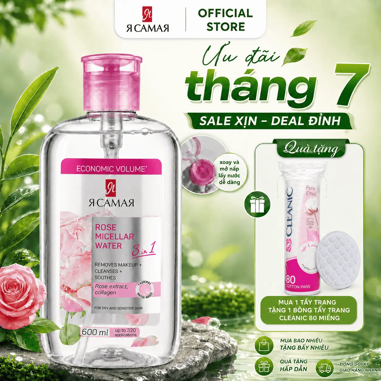 [Mua 1 Tặng 1] Nước Tẩy Trang Ya Samaya 3-in-1 Micellar Water 600ml - Hỗ Trợ Làm Sạch, Dưỡng Ẩm