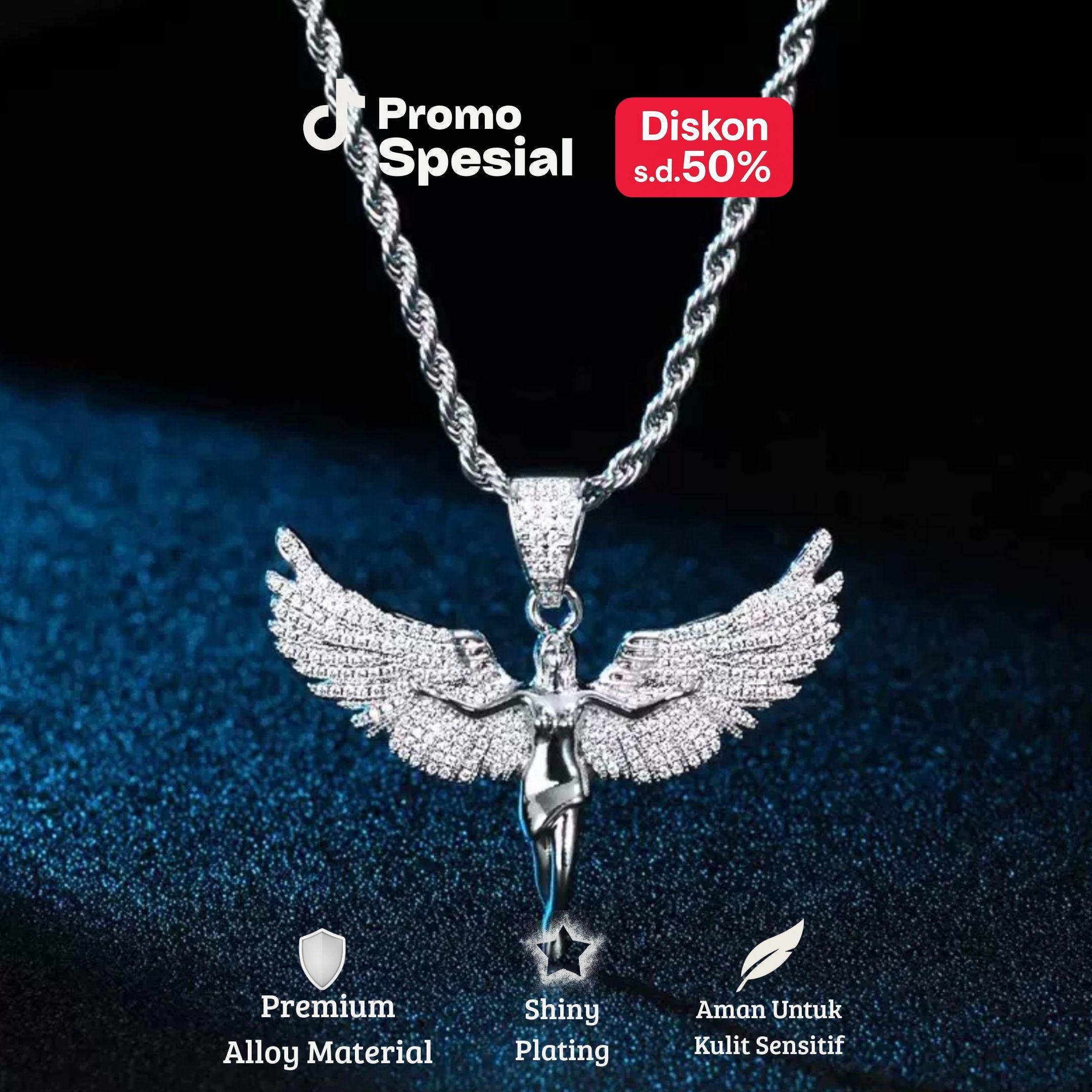Luxelight - Kalung Angel Wing Zircon Silver – Liontin Malaikat Premium Unisex