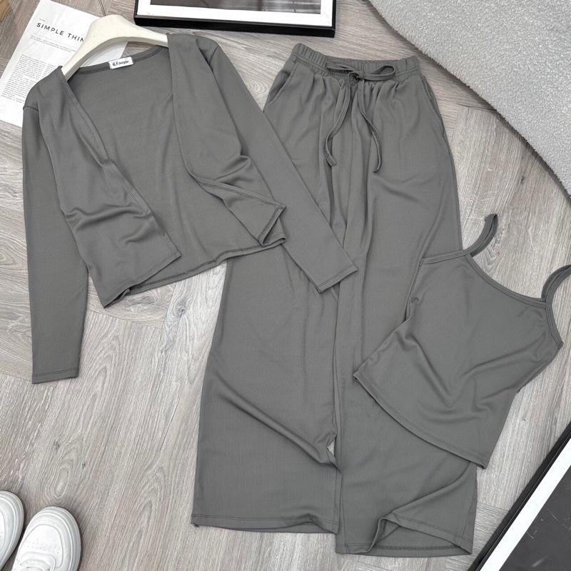 Q4 Set [ 3 món áo + quần xuông tăm + áo khoác ngoài ] form 40-58kg vừa , phù hợp di chơi , đi biển , mang nhà thoải mái